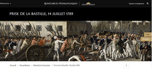 Capture d'écran du dossier du Château de Versailles sur la prise de la Bastille