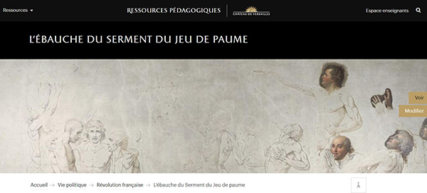 Capture d'écran du dossier du Château de Versailles sur le serment du Jeu de paume