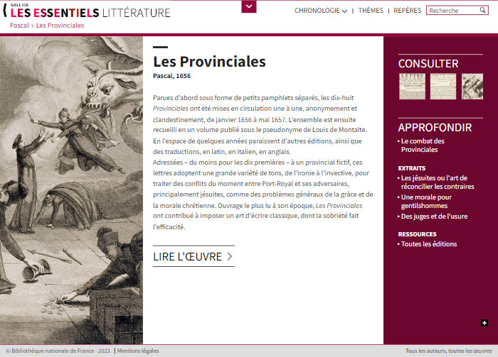 Article du site BnF - Les Essentiels sur les Provinciales de Blaise Pascal