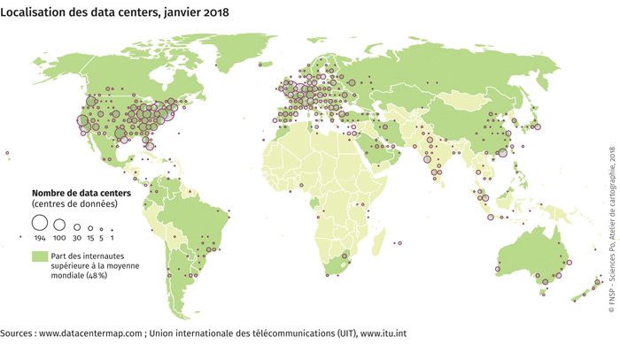 Localisation des data centers dans le monde