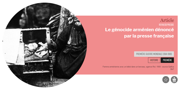 Capture d'écran du dossier Retronews sur Capture d'écran du dossier Retronews sur le génocide arménien dénoncé par la presse française