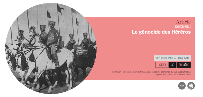 Capture d'écran du dossier Retronews sur le génocide des Héréros