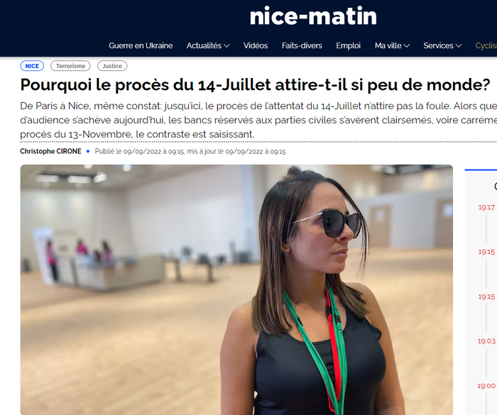 Article de Nice-Matin intitulé Pourquoi le procès du 14 Juillet attire-t-il si peu de monde ?