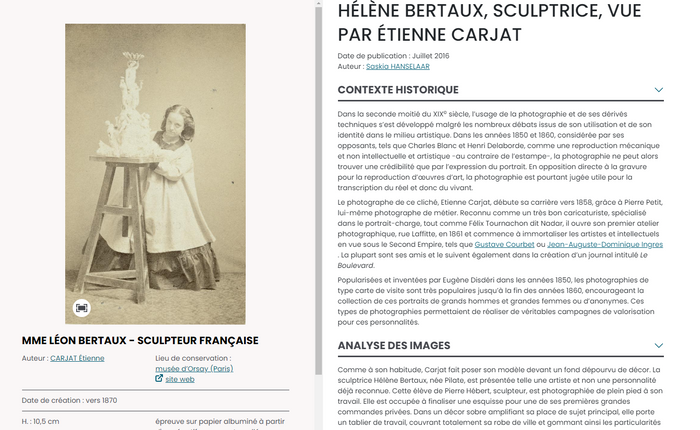 Hélène Bertaux, sculptrice, sur le site Histoire par l'image
